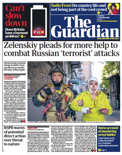 The Guardian Newspaper Front Page (UK) for 11 October 2022