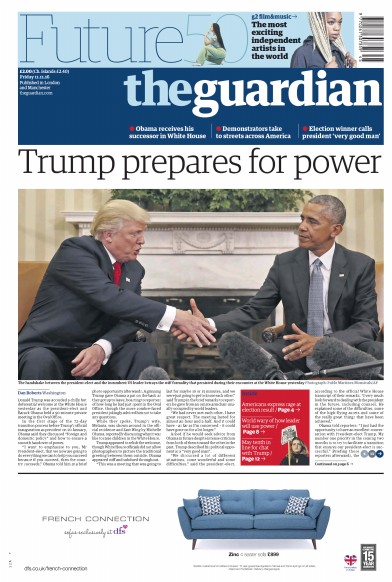 The Guardian Newspaper Front Page (UK) for 11 November 2016