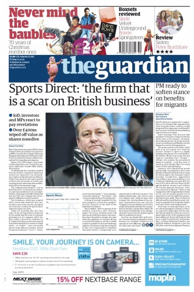 The Guardian Newspaper Front Page (UK) for 11 December 2015