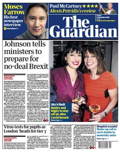 The Guardian Newspaper Front Page (UK) for 11 December 2020