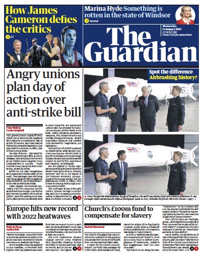 The Guardian Newspaper Front Page (UK) for 11 January 2023