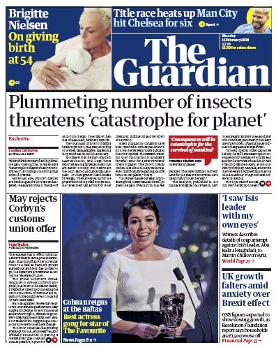 The Guardian Newspaper Front Page (UK) for 11 February 2019