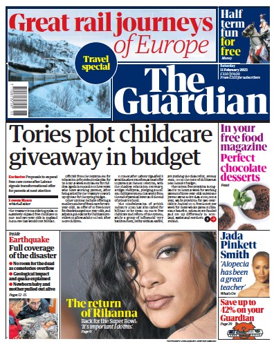 The Guardian Newspaper Front Page (UK) for 11 February 2023