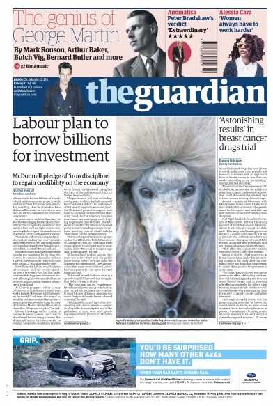The Guardian Newspaper Front Page (UK) for 11 March 2016