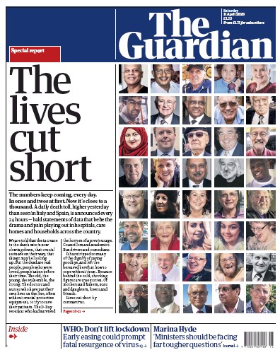 The Guardian Newspaper Front Page (UK) for 11 April 2020