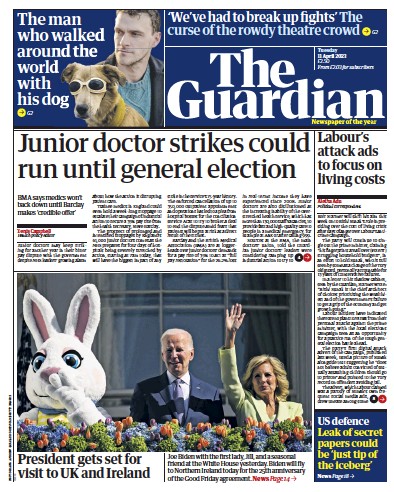 The Guardian Newspaper Front Page (UK) for 11 April 2023