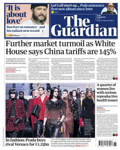 The Guardian Newspaper Front Page (UK) for 11 April 2025