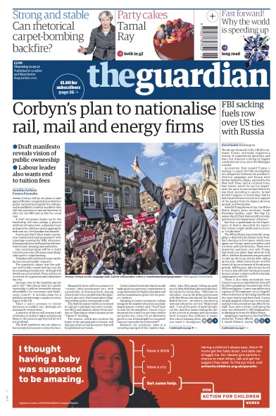 The Guardian Newspaper Front Page (UK) for 11 May 2017