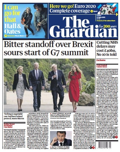 The Guardian Newspaper Front Page (UK) for 11 June 2021