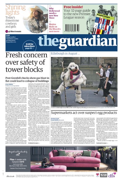 The Guardian Newspaper Front Page (UK) for 11 August 2017