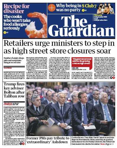 The Guardian Newspaper Front Page (UK) for 11 September 2019