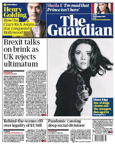 The Guardian Newspaper Front Page (UK) for 11 September 2020
