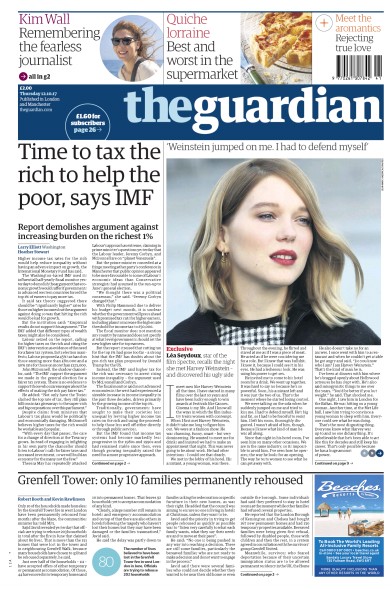 The Guardian Newspaper Front Page (UK) for 12 October 2017