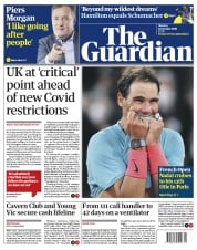 The Guardian (UK) Newspaper Front Page for 12 October 2020