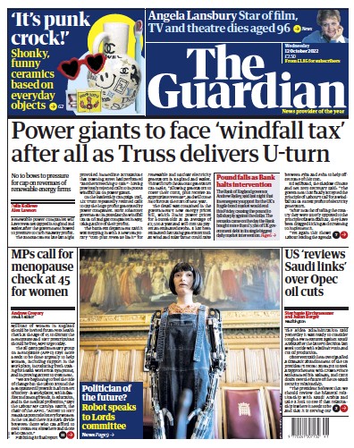 The Guardian Newspaper Front Page (UK) for 12 October 2022