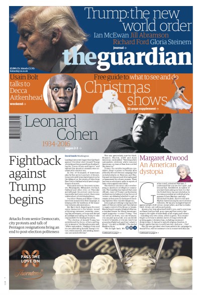 The Guardian Newspaper Front Page (UK) for 12 November 2016