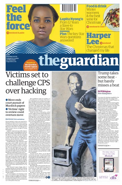 The Guardian Newspaper Front Page (UK) for 12 December 2015