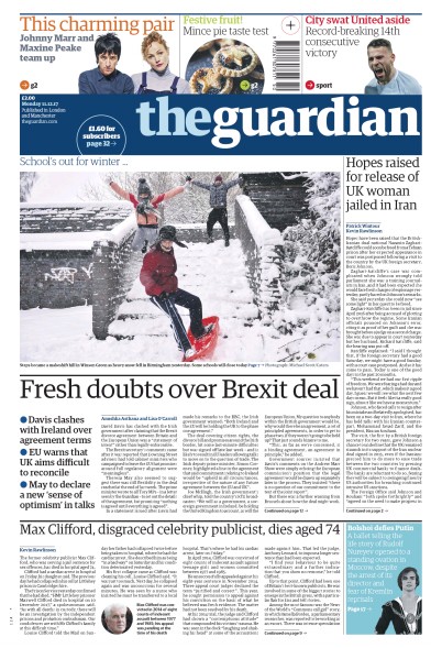 The Guardian Newspaper Front Page (UK) for 12 December 2017