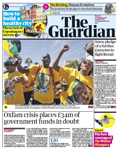 The Guardian Newspaper Front Page (UK) for 12 February 2018