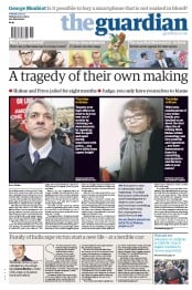 The Guardian (UK) Newspaper Front Page for 12 March 2013