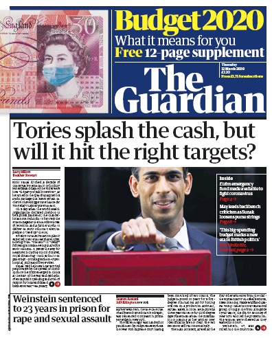 The Guardian Newspaper Front Page (UK) for 12 March 2020