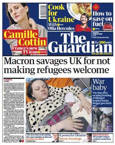 The Guardian Newspaper Front Page (UK) for 12 March 2022