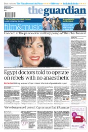 The Guardian (UK) Newspaper Front Page for 12 April 2013
