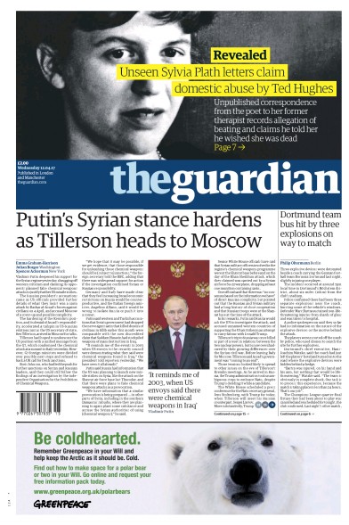 The Guardian Newspaper Front Page (UK) for 12 April 2017