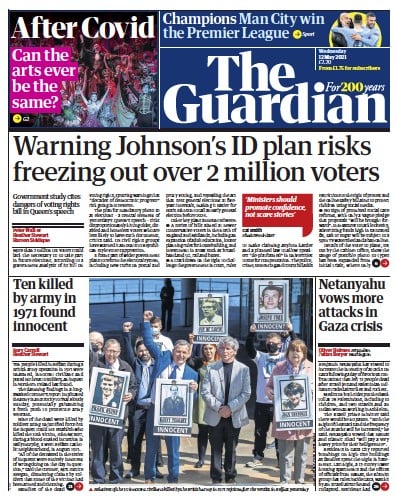 The Guardian Newspaper Front Page (UK) for 12 May 2021