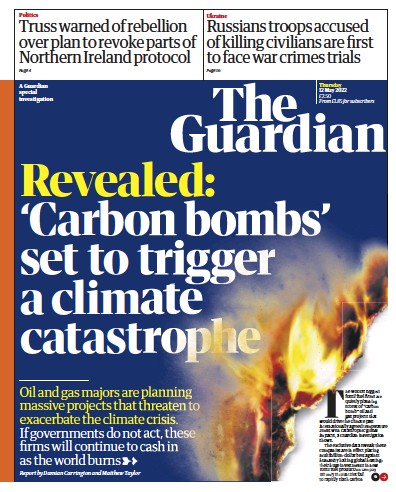 The Guardian Newspaper Front Page (UK) for 12 May 2022