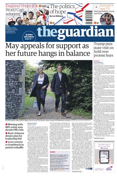 The Guardian Newspaper Front Page (UK) for 12 June 2017