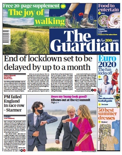 The Guardian Newspaper Front Page (UK) for 12 June 2021