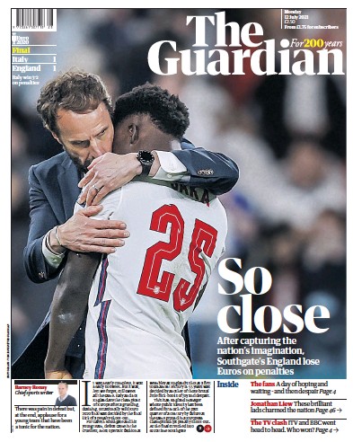 The Guardian Newspaper Front Page (UK) for 12 July 2021