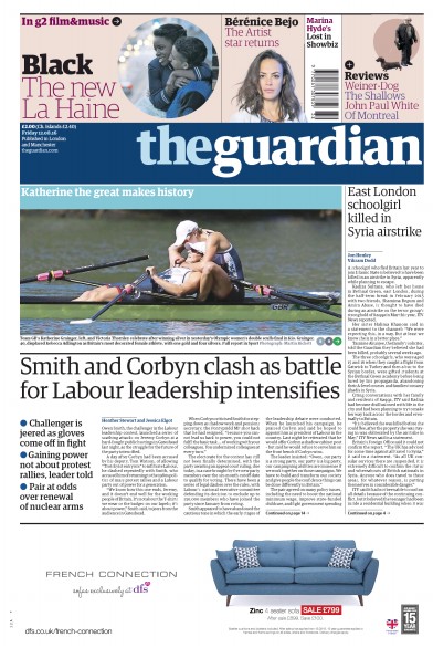 The Guardian Newspaper Front Page (UK) for 12 August 2016
