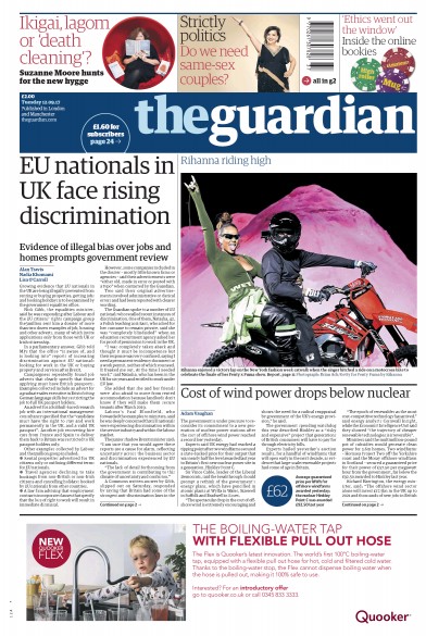 The Guardian Newspaper Front Page (UK) for 12 September 2017