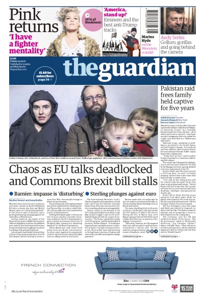 The Guardian Newspaper Front Page (UK) for 13 October 2017