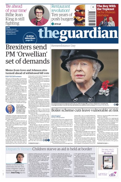 The Guardian Newspaper Front Page (UK) for 13 November 2017