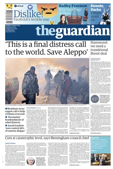 The Guardian Newspaper Front Page (UK) for 13 December 2016