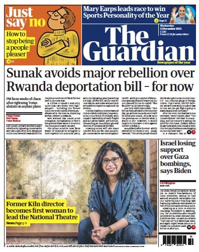 The Guardian Newspaper Front Page (UK) for 13 December 2023