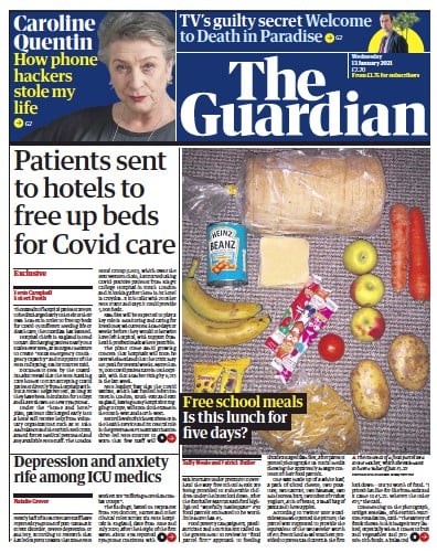 The Guardian Newspaper Front Page (UK) for 13 January 2021