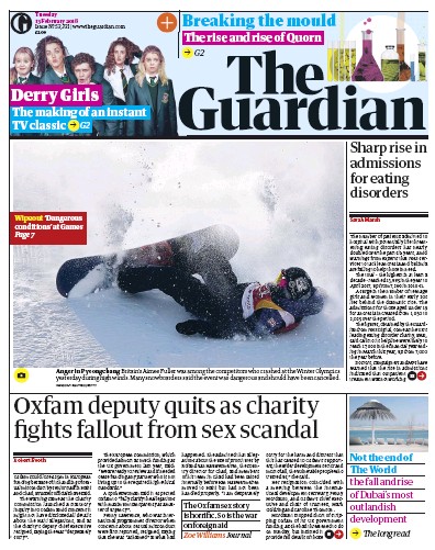 The Guardian Newspaper Front Page (UK) for 13 February 2018