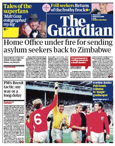 The Guardian Newspaper Front Page (UK) for 13 February 2019