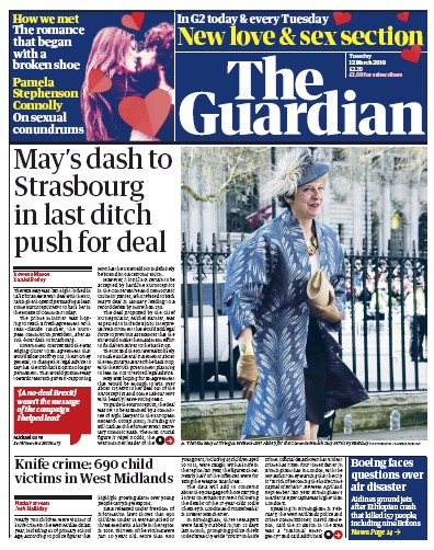 The Guardian Newspaper Front Page (UK) for 13 March 2019