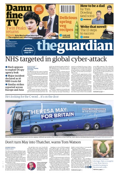 The Guardian Newspaper Front Page (UK) for 13 May 2017