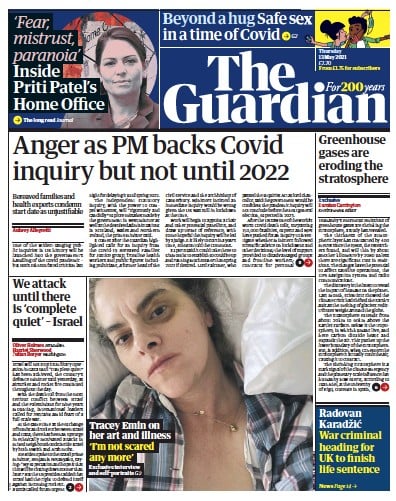 The Guardian Newspaper Front Page (UK) for 13 May 2021