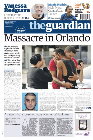 The Guardian Newspaper Front Page (UK) for 13 June 2016