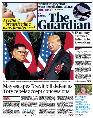 The Guardian Newspaper Front Page (UK) for 13 June 2018
