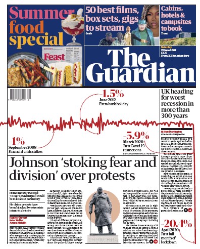 The Guardian Newspaper Front Page (UK) for 13 June 2020