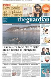 The Guardian Newspaper Front Page (UK) for 13 July 2013