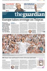 The Guardian (UK) Newspaper Front Page for 13 July 2015